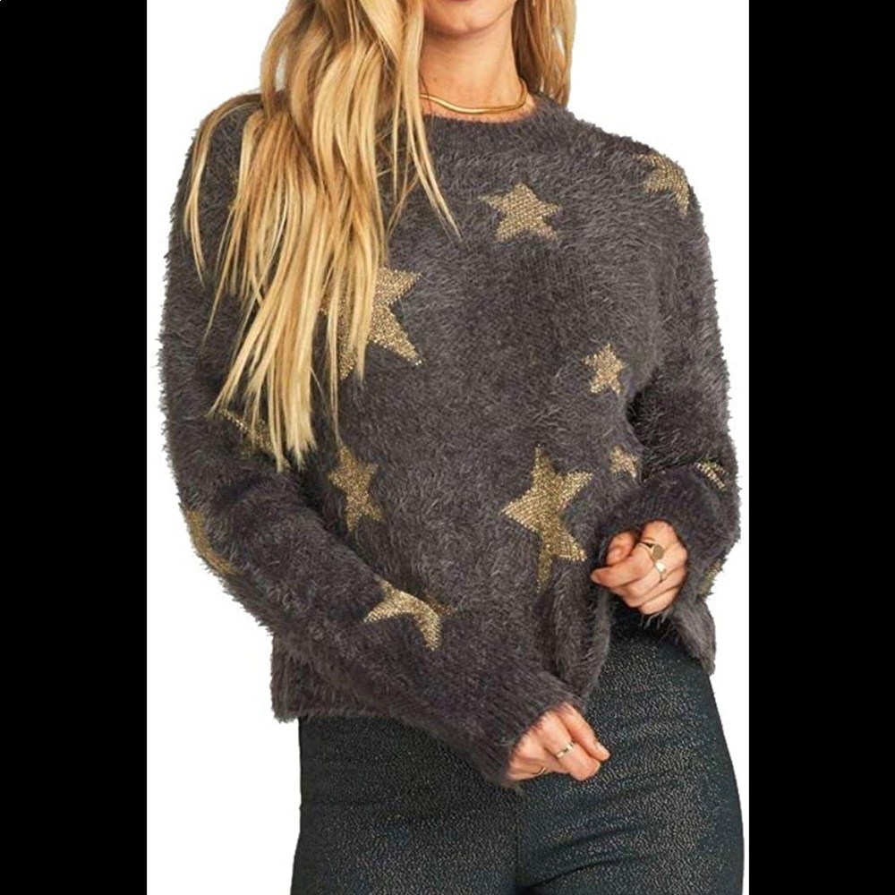 EUC mumu cropped varsity sweater shine star knit L